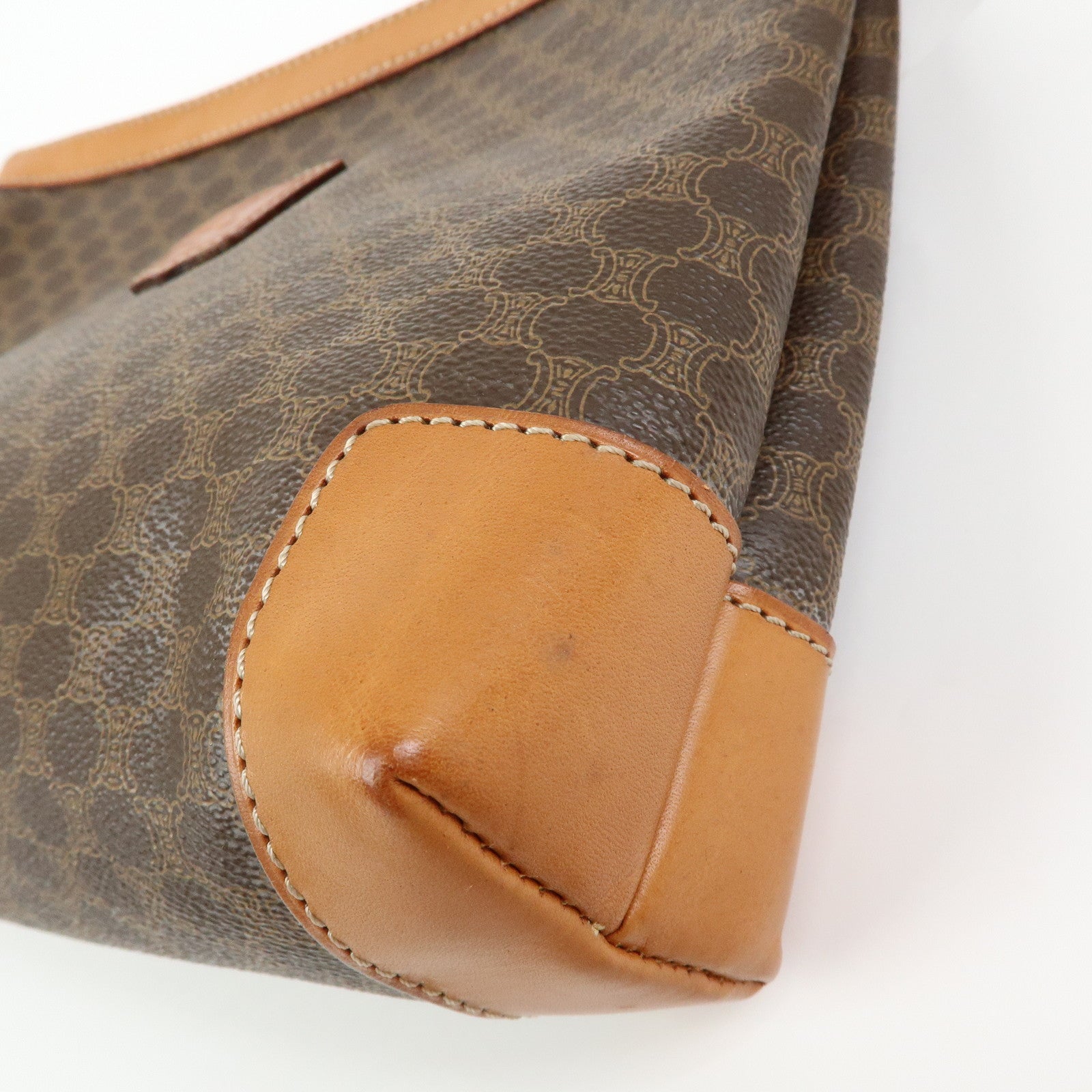 CELINE Macadam PVC Leather Clutch Bag Cosmetic Pouch Brown