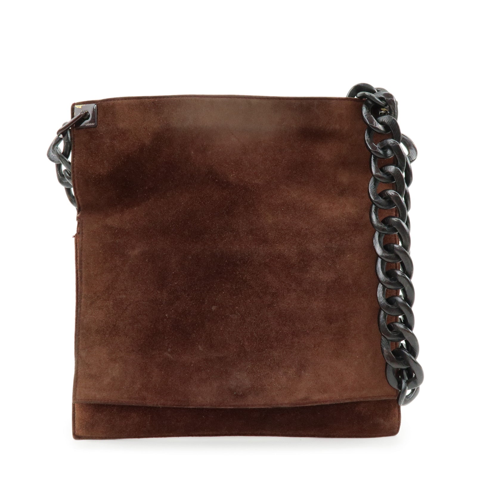 GUCCI Suede Wood Shoulder Bag Crossbody Bag Brown 002・1705