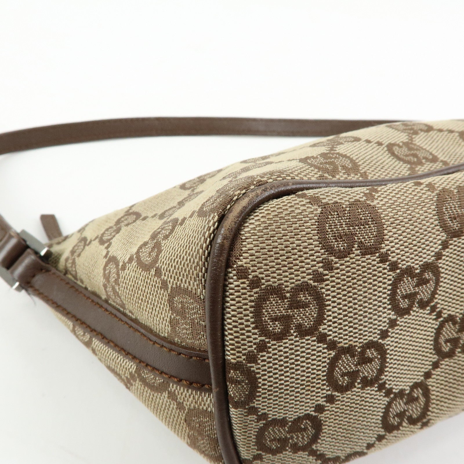 GUCCI Boat Bag GG Canvas Hand Bag Accessory Pouch Beige Brown 07198