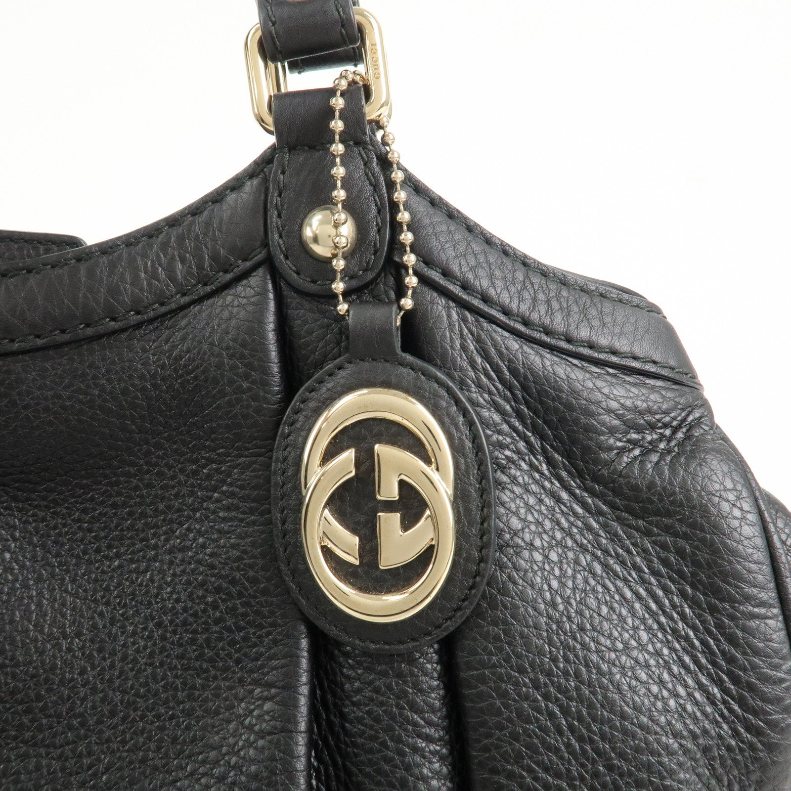 GUCCI Sukey Leather Hand Bag Tote Bag Black 211944 Used