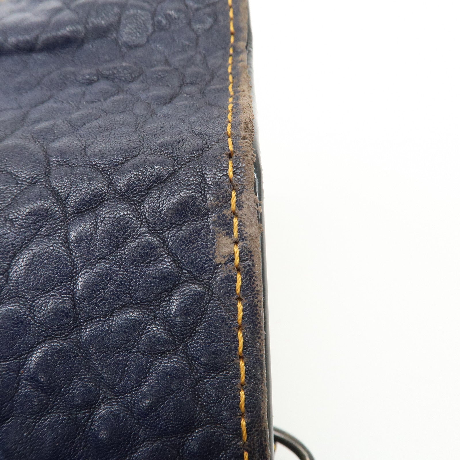 FENDI Leather Patent Leather shoulder Bag Belt Navy 8BR551