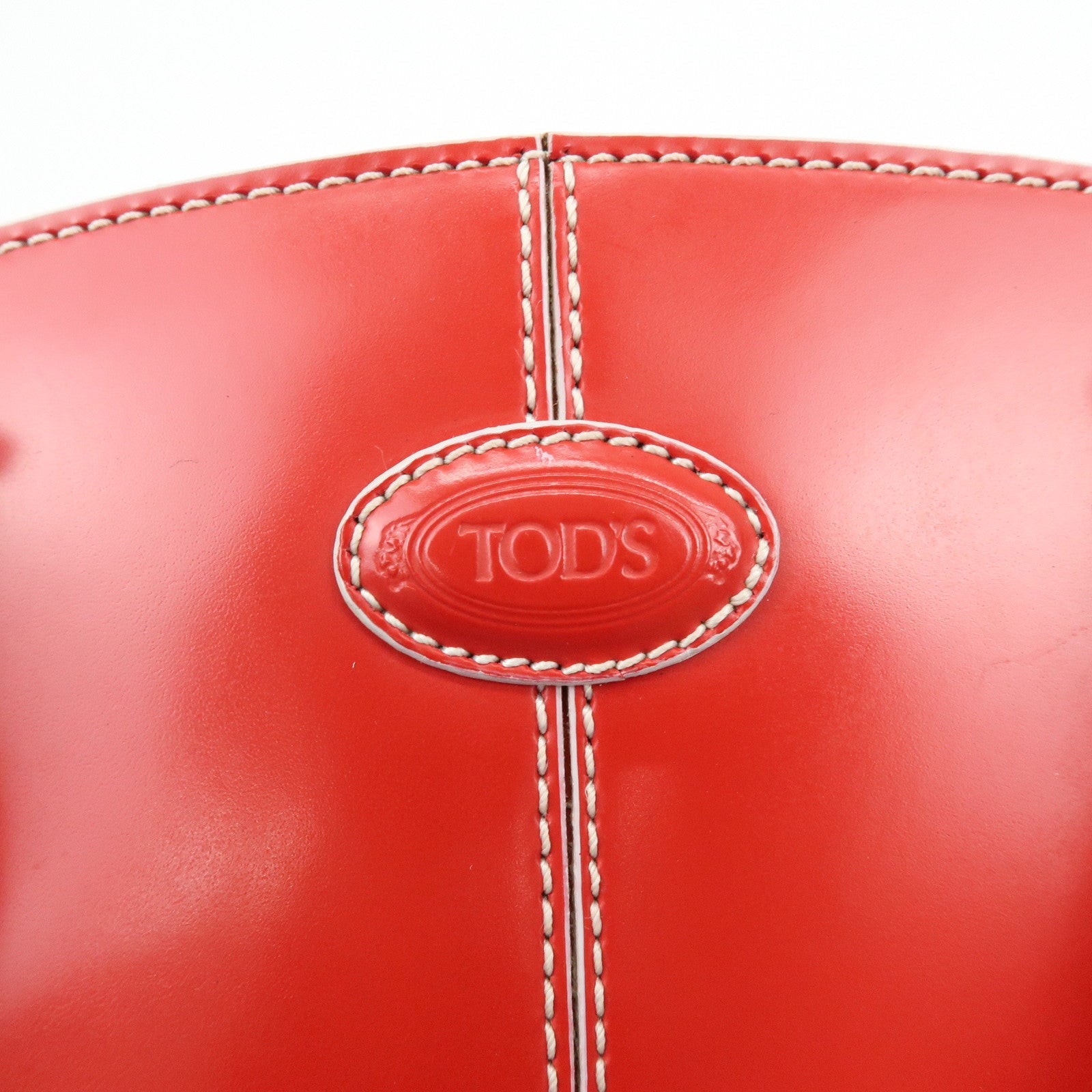 TOD'S Logo Leather Hand Bag Tote Bag Red