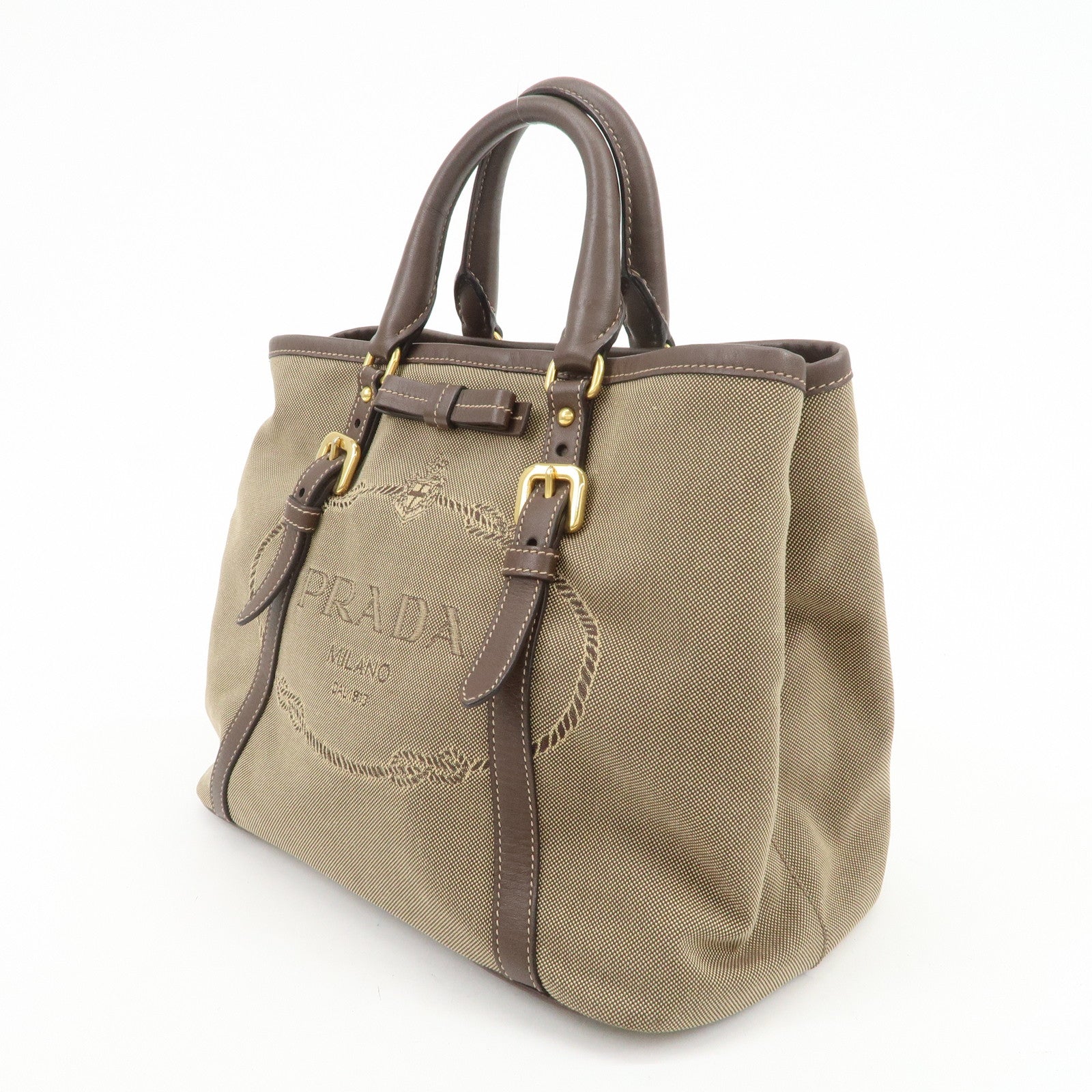 PRADA Jaguard Canvas Leather 2Way Tote Bag Shoulder Bag BN1841