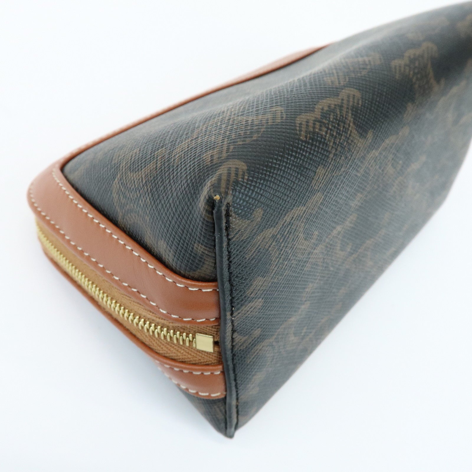 CELINE Triomphe PVC Calf Leather Cosmetic Pouch Accessory Pouch Tan