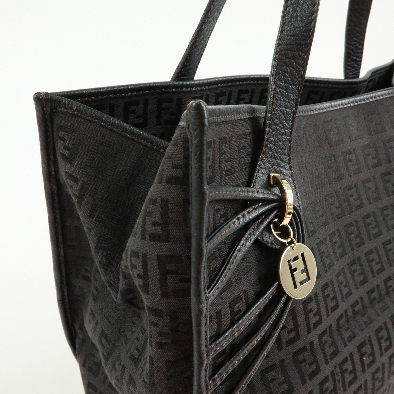 FENDI Zucchino Canvas Leather Shoulder Bag Tote Bag Brown 8BH153