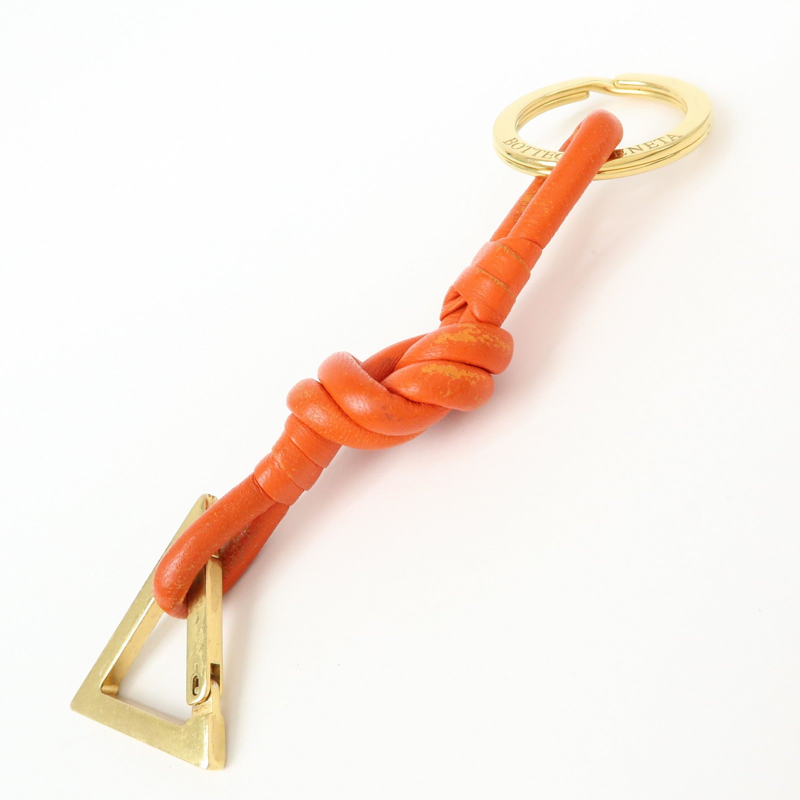 BOTTEGA VENETA Leather Metal Bag Charm Orange Gold