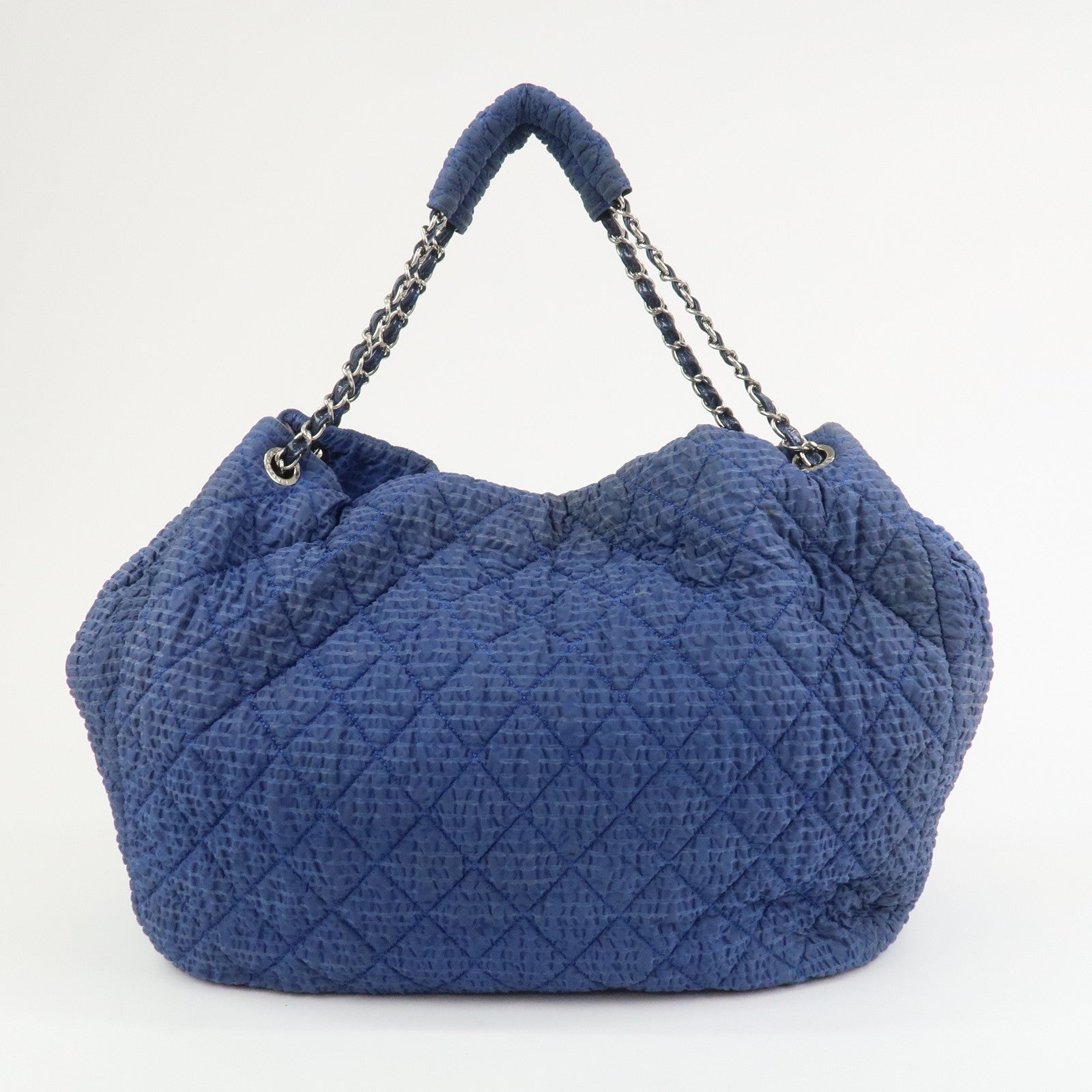 CHANEL Matelasse COCO Mark Nylon Patent Leather Shoulder Bag Blue