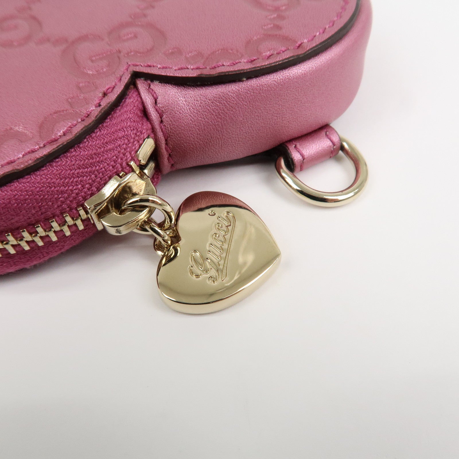 GUCCI Lovely Heart Guccissima Leather Coin Case MetallicPink 152615