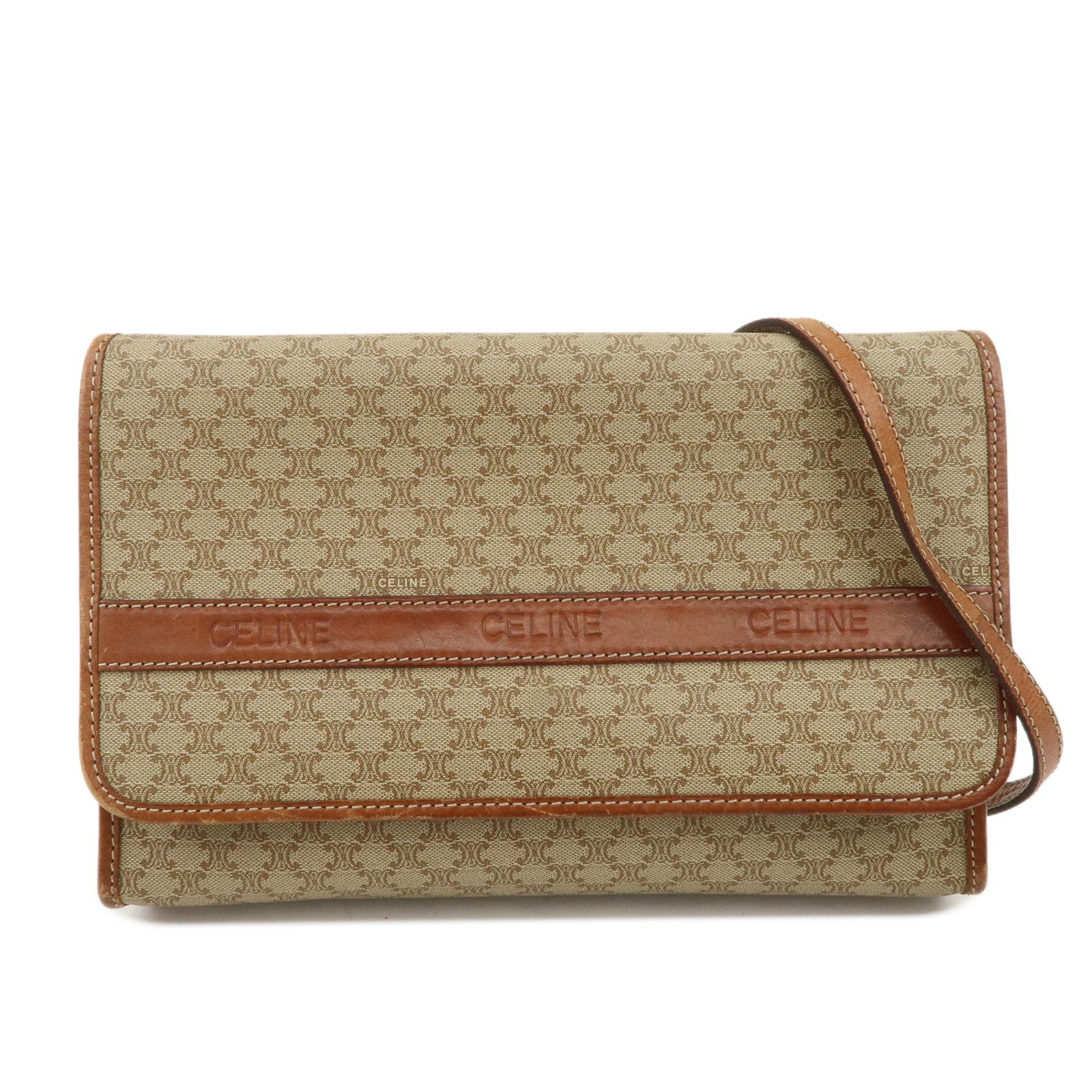 CELINE Macadam PVC Leather 2Way Bag Shoulder Bag Beige