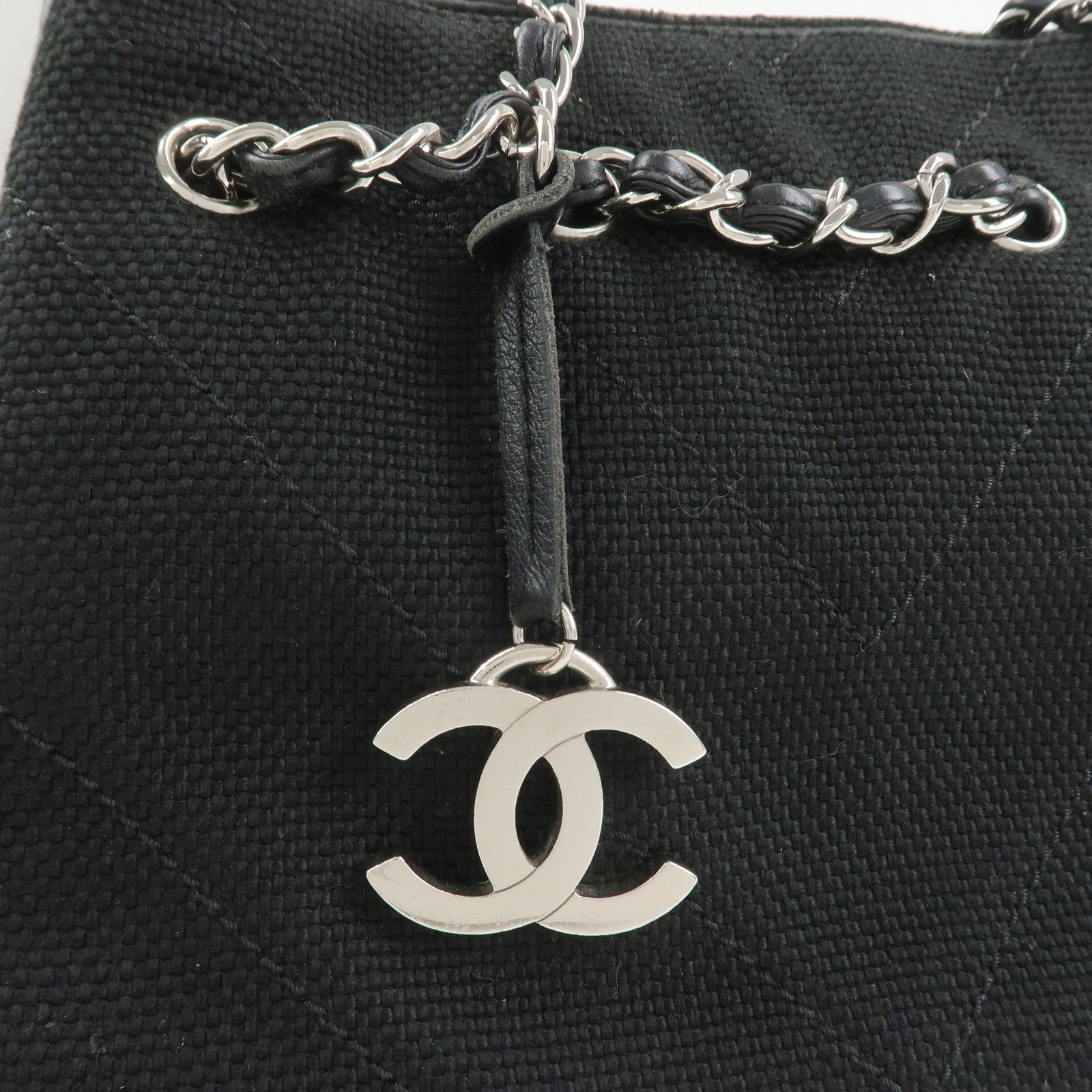 CHANEL COCO Mark Canvas Leather Chain Shoulder Bag Black