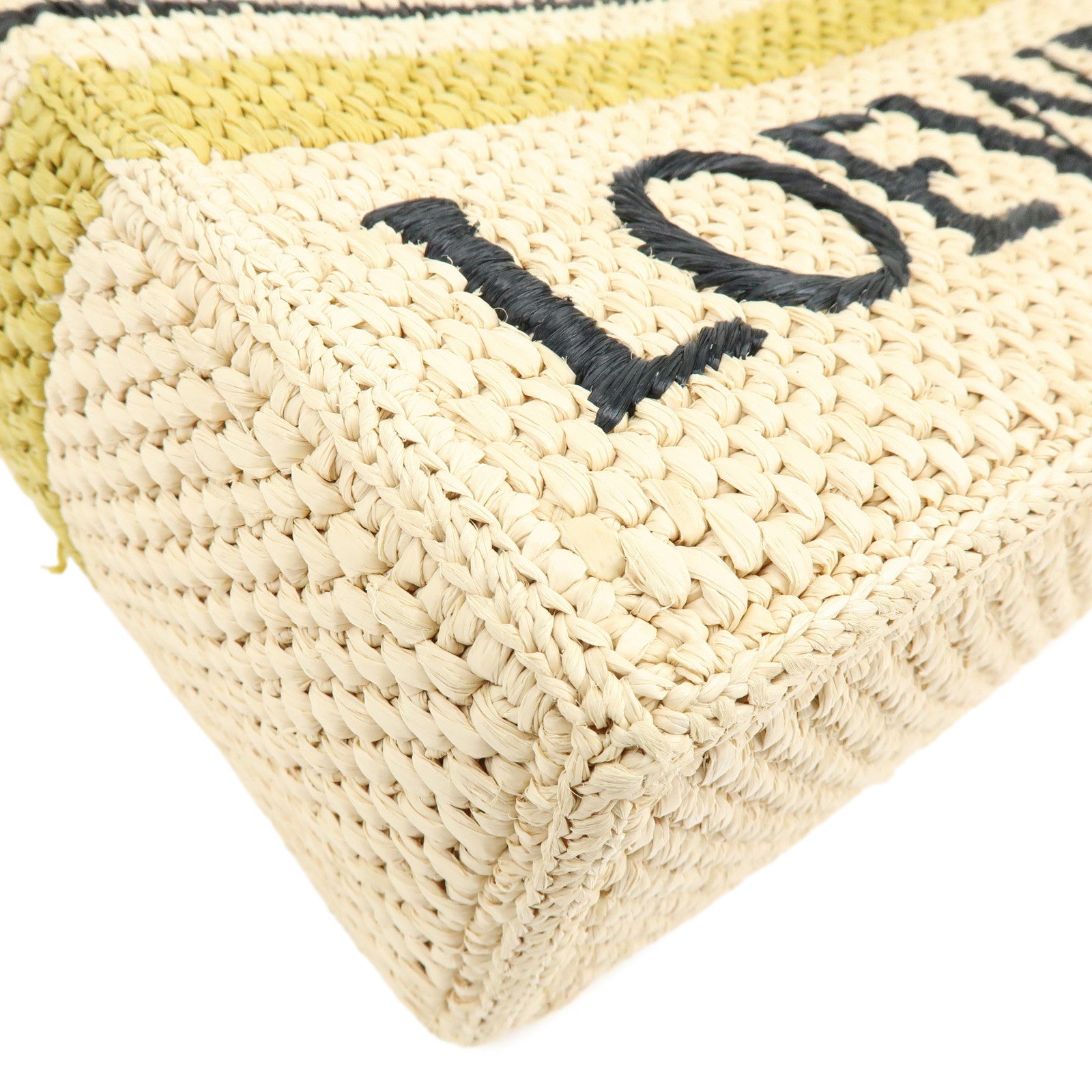 LOEWE Raffia Leather 2Way Hand Bag Shoulder Bag Natural Black Green