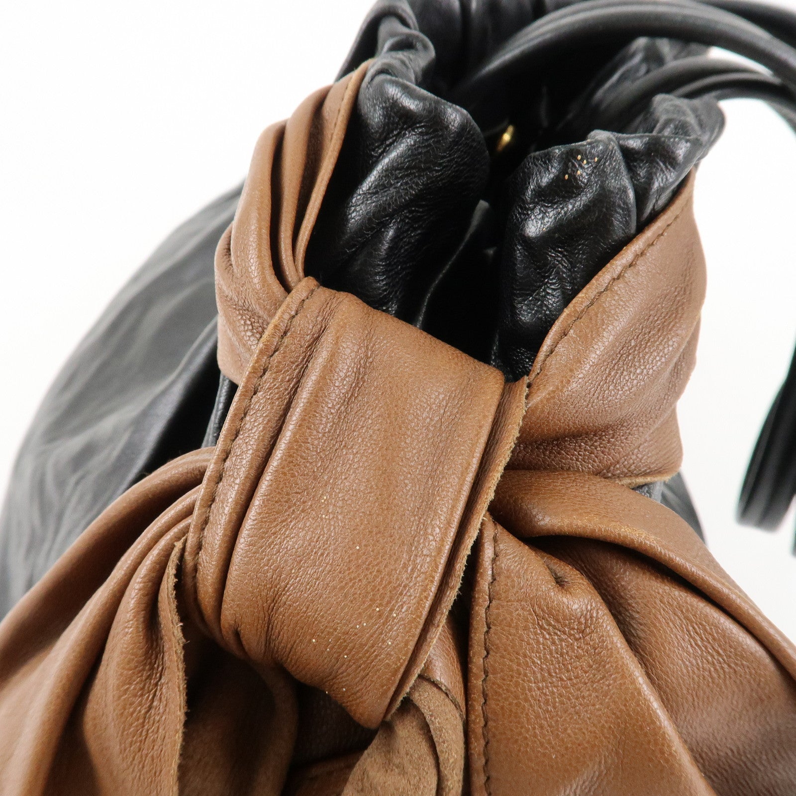 PRADA Leather Ribbon Shoulder Bag Hand Bag Black Brown Used