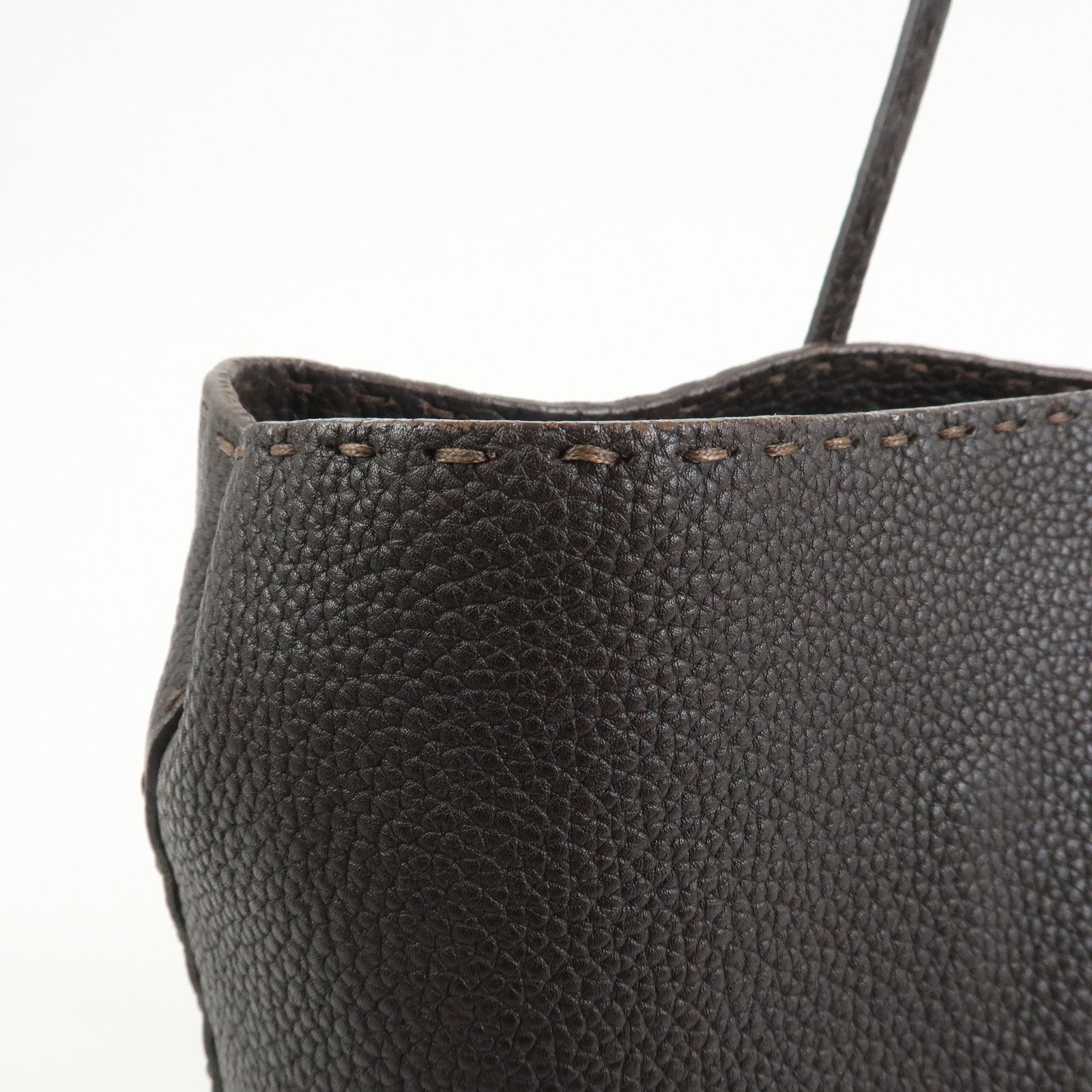 FENDI Selleria Leather Tote Bag Shoulder Bag Dark Brown 8BH126