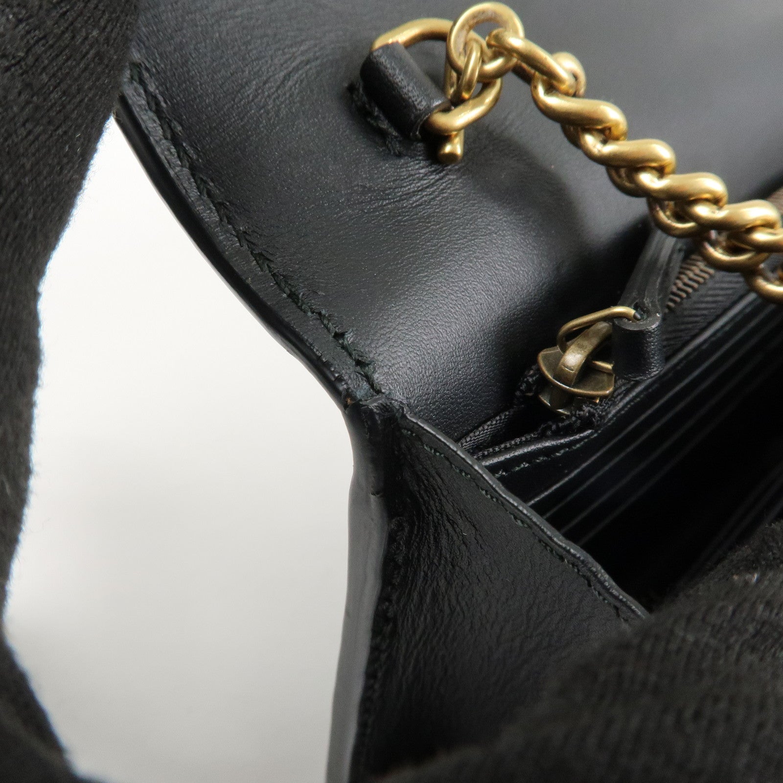 GUCCI GG Marmont Leather Chain Wallet Gold HDW Black 431478 Used