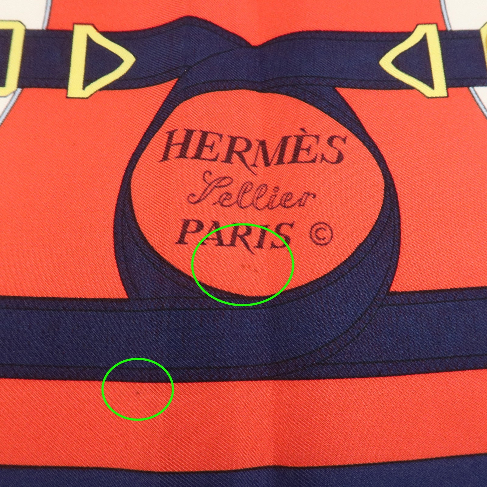 HERMES Carre 90 Silk 100% Scarf Eperon d'or White Navy