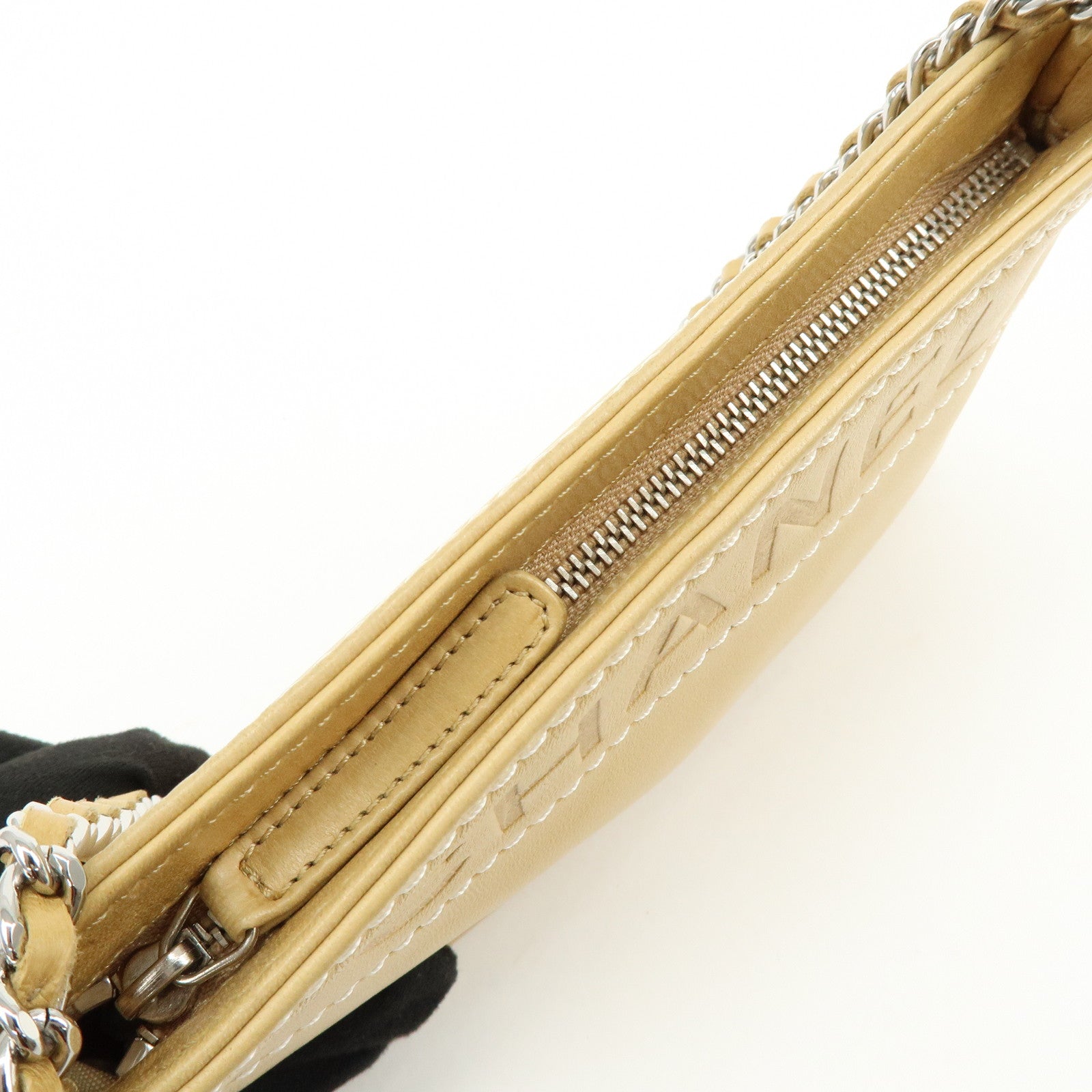 CHANEL Logo Lamb Skin Hand Bag Beige