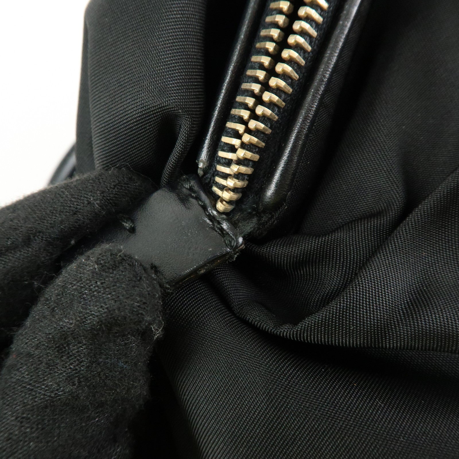 PRADA Triangle Logo Nylon Leather Hand Bag Tote Shoulder Bag Black