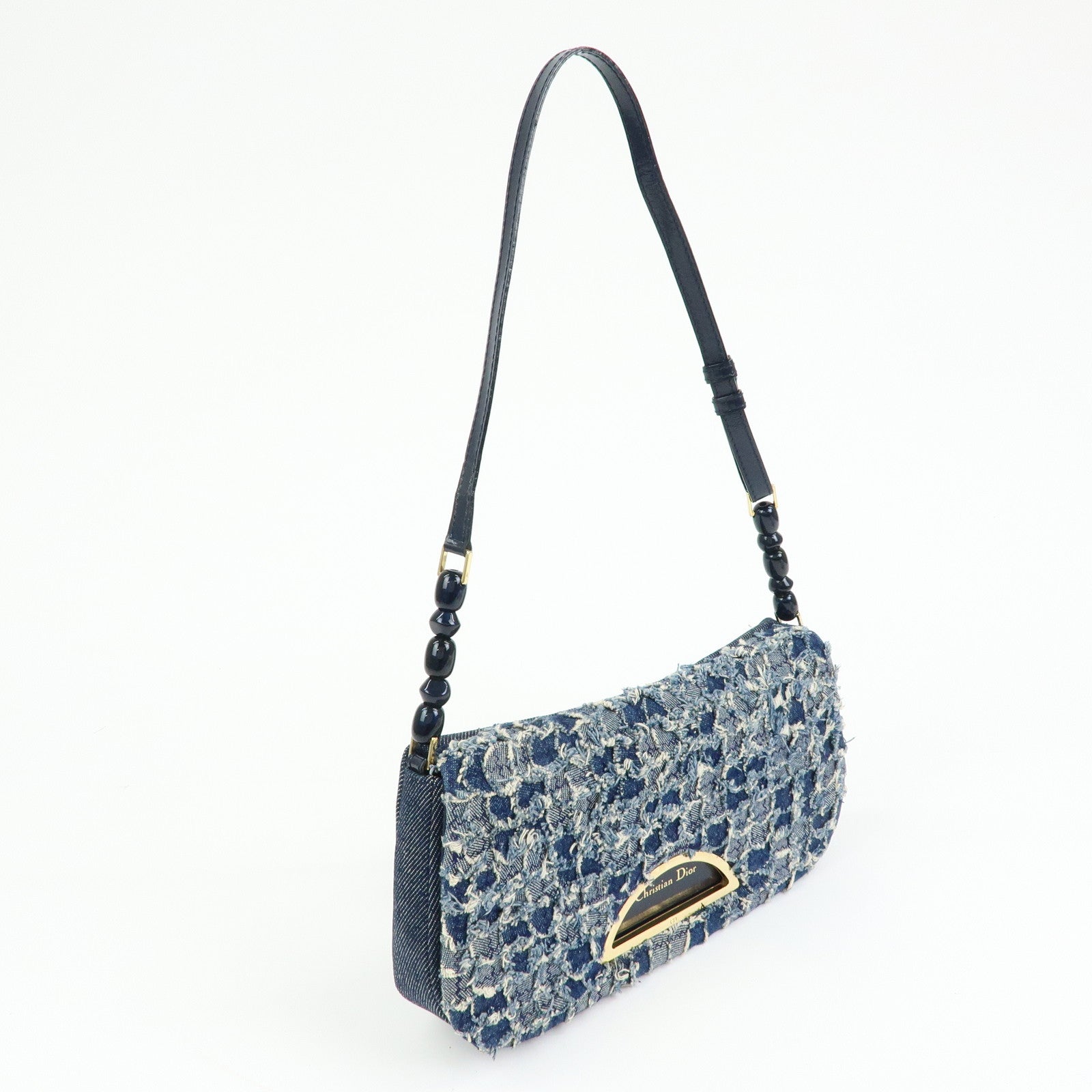 Christian Dior Maris Pearl Denim Patent Leather Shoulder Hand Bag