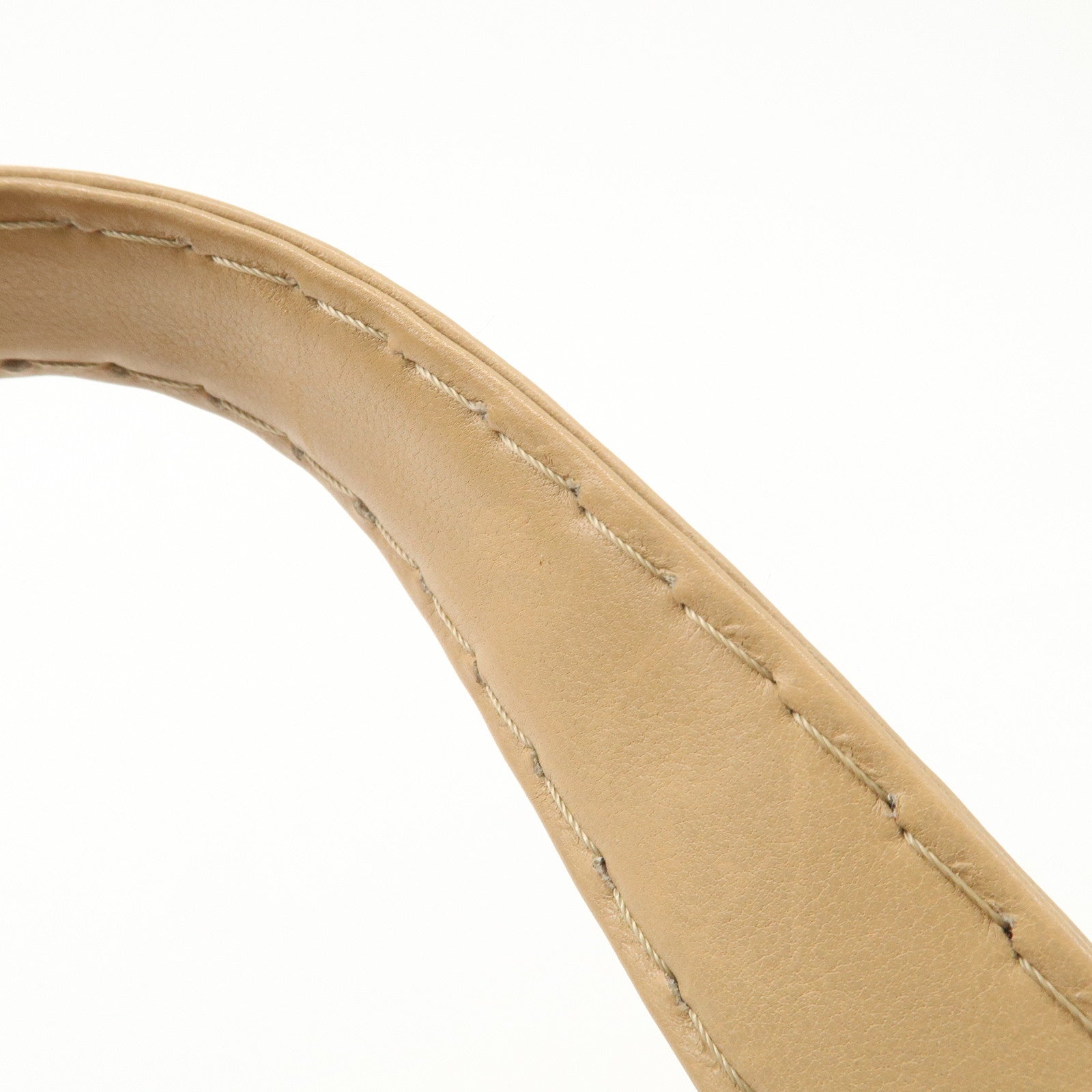 CHANEL Wild Stitch Calf Skin Coco Mark Hand Bag Beige A14692 Used