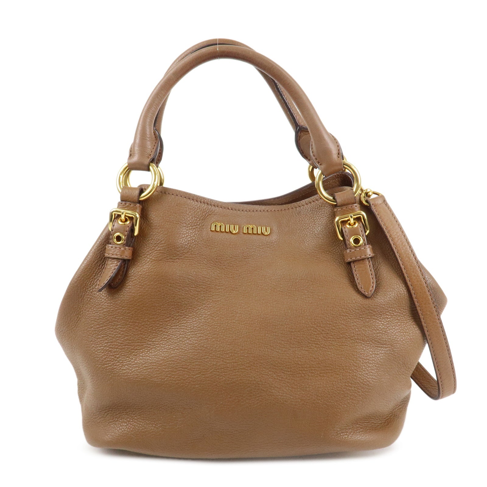 MIU MIU Vitello Phenix Leather Shoulder Bag Hand Bag Brown RN0886 Used