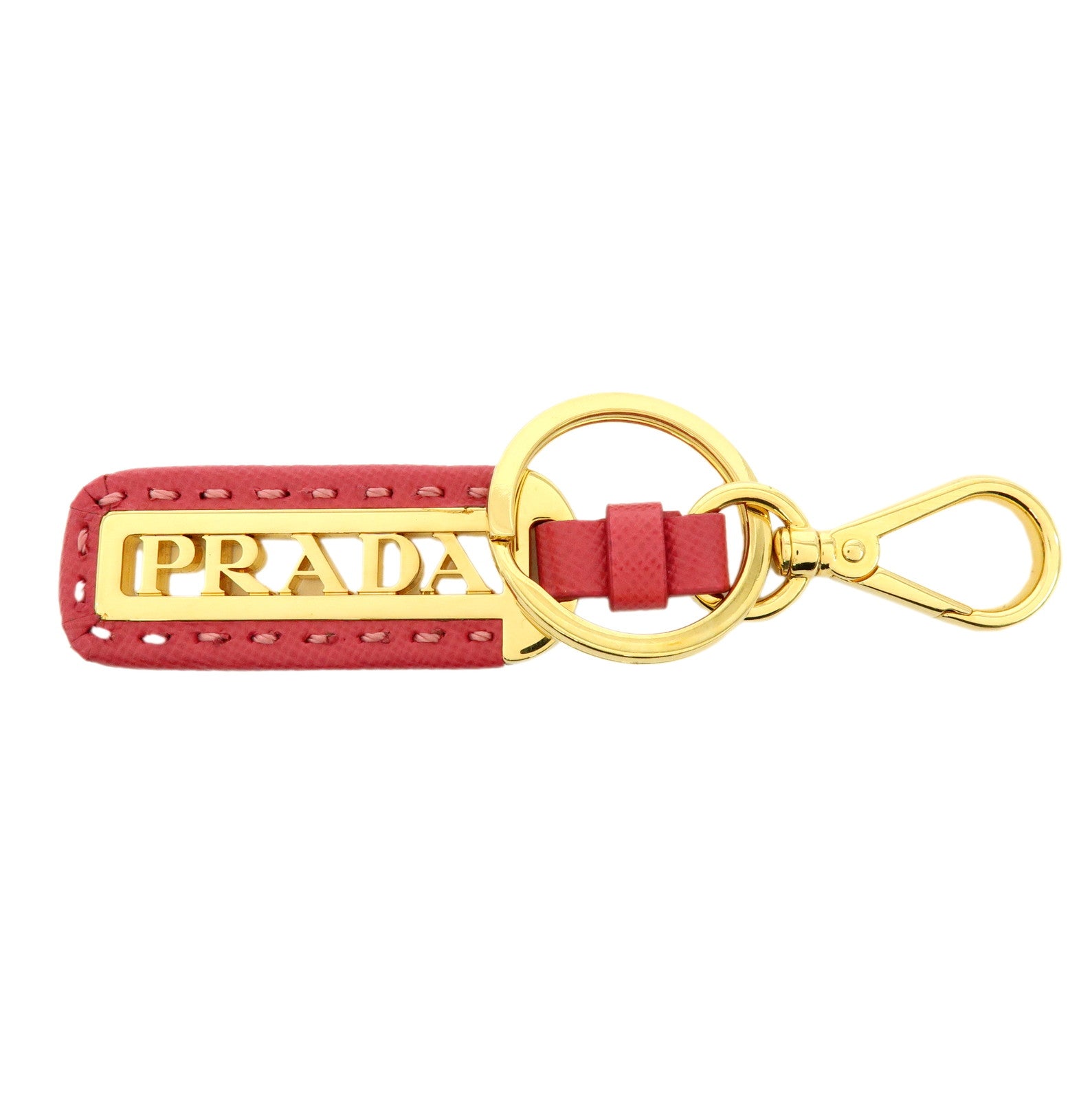 PRADA Logo Leather Metal Bag Charm Key Charm Pink Gold