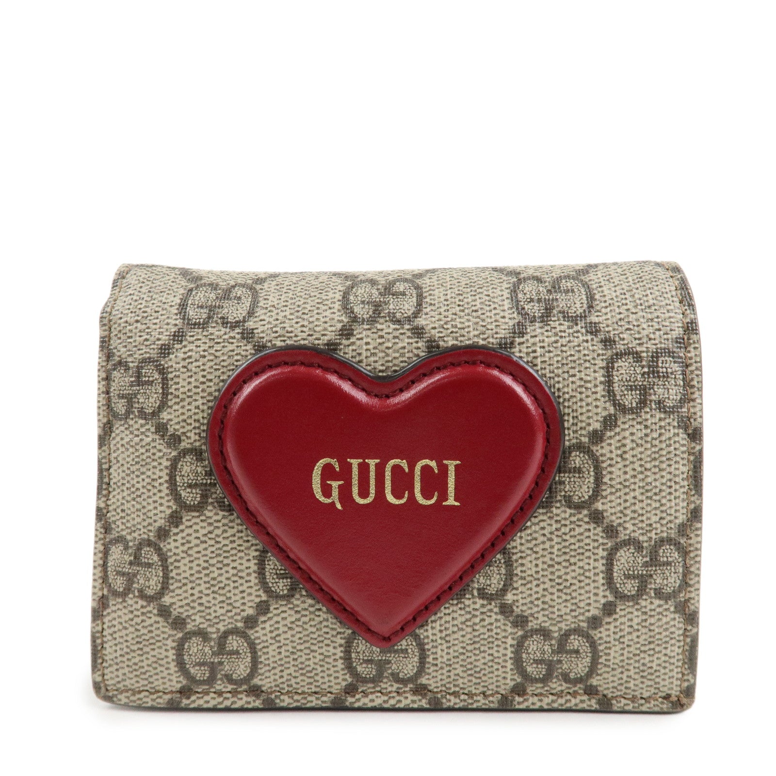 GUCCI GG Supreme Leather Heart Bi-fold Compact Wallet 648848 Used