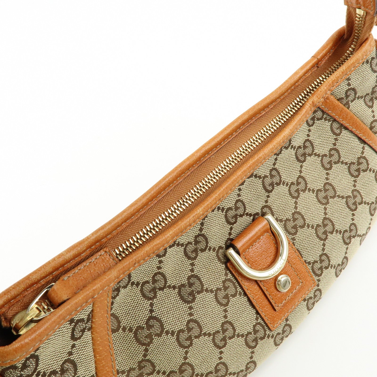 GUCCI Abbey GG Canvas Leather Shoulder Hand Bag Beige Orange 130939