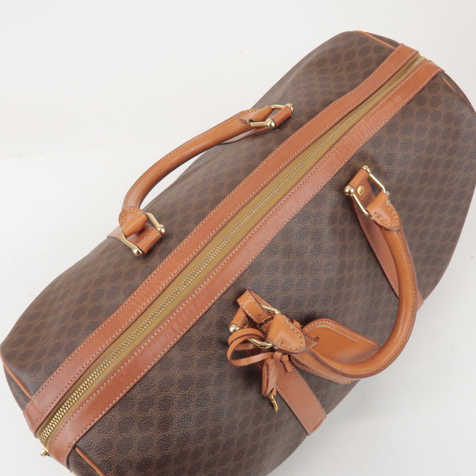 CELINE Macadam PVC Leather 2Way Boston Bag Hand Shoulder Bag Brown