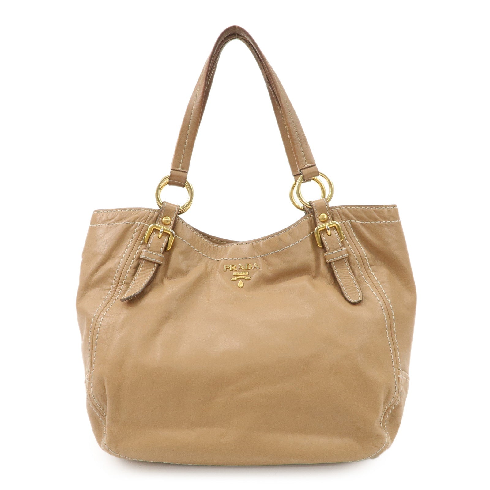 PRADA Leather Shoulder Bag Hand Bag Shoulder Bag Beige Gold BR4691 Used