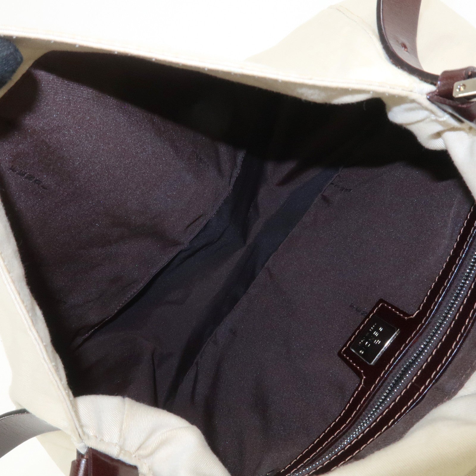 FENDI Mamma Baguette Canvas Leather Shoulder Bag Ivory Brown 26325