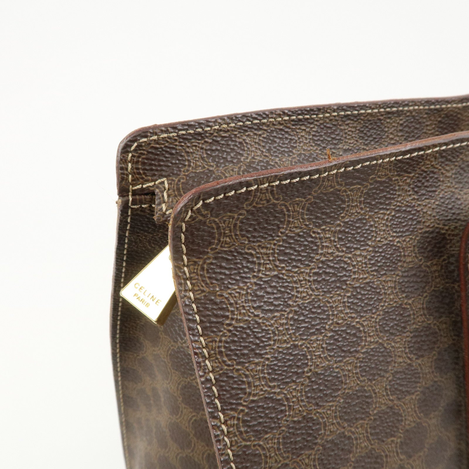 CELINE Macadam PVC Coating Canvas Leather Tote Bag Brown