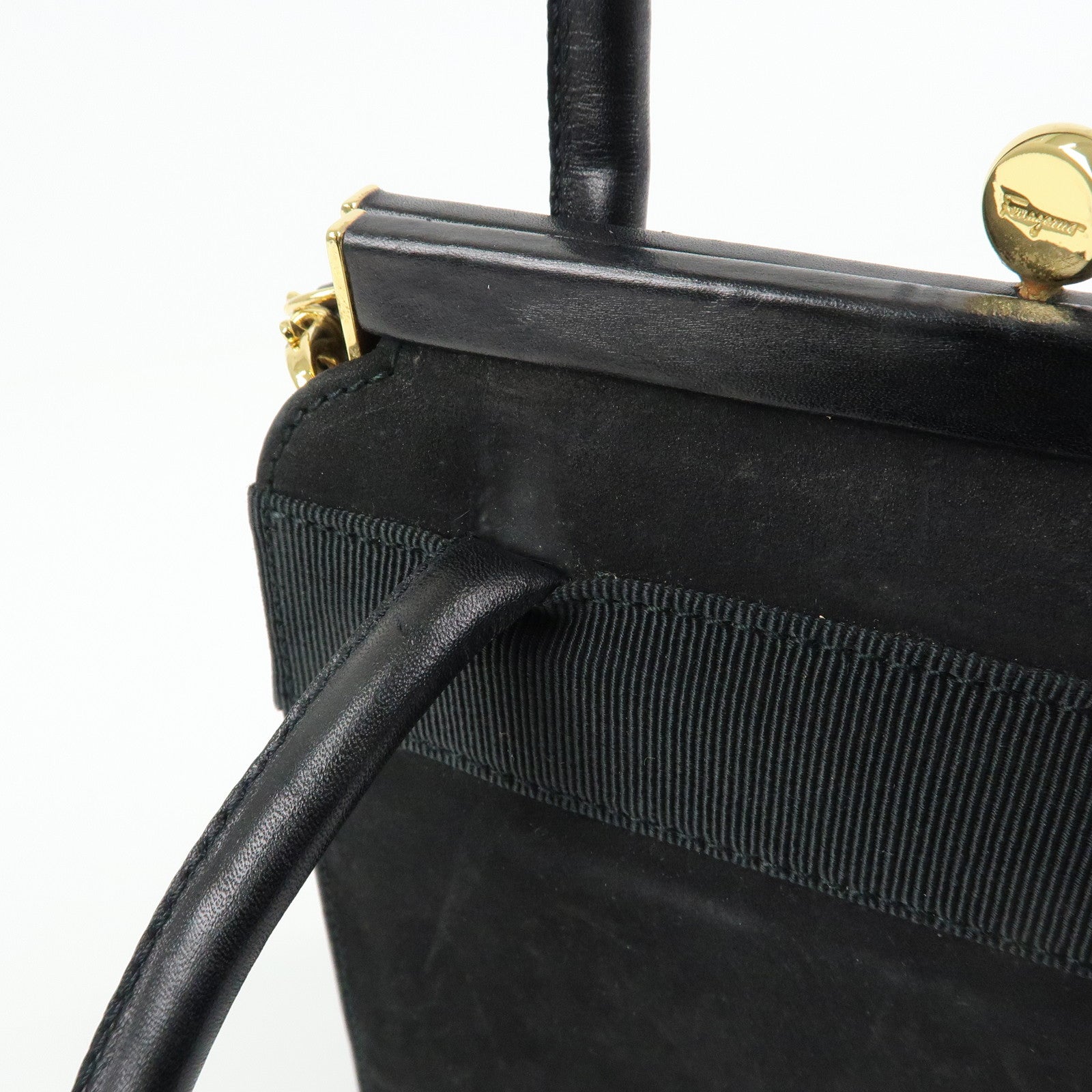 Ferragamo Varra Ribbon Suede Leather 2Way Bag Hand Bag Black