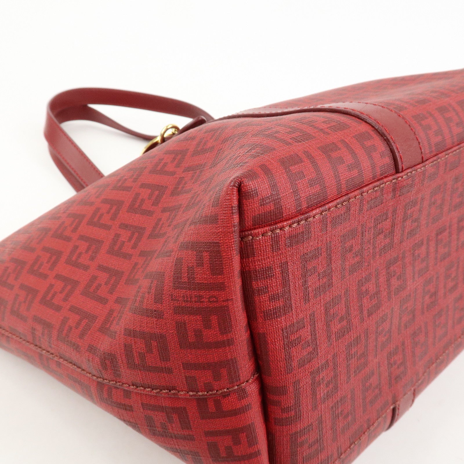 FENDI Zucchino PVC Leather Tote Bag Shoulder Bag Red Gold 8BH215