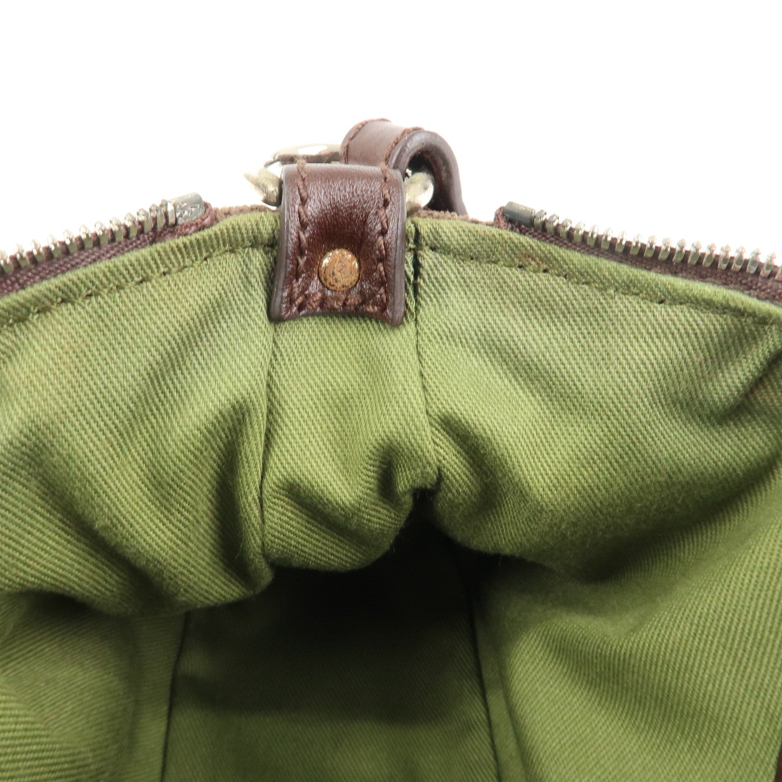 Ferragamo Gancini Leather Cotton Accessory Pouch Hand Bag Brown