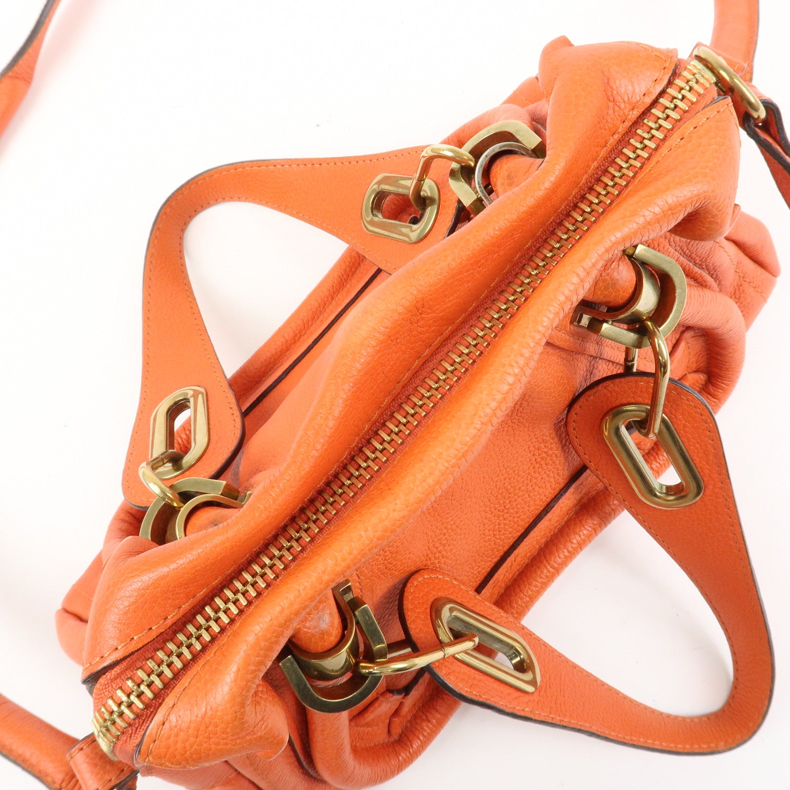 Chloe Parati Leather CH Shoulder Bag Hand Bag Orange