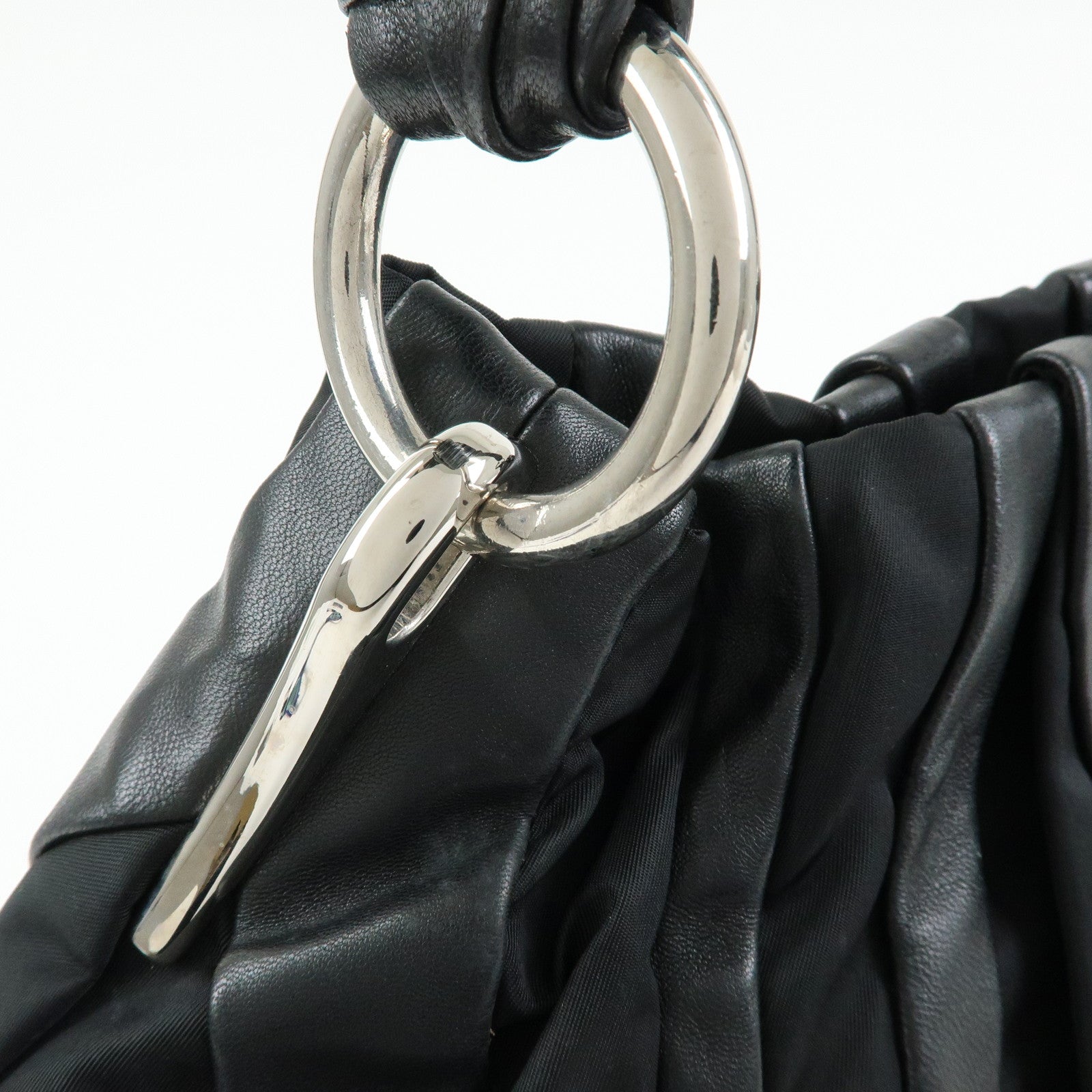 PRADA Leather Nylon Shoulder Bag Hand Bag Black BR4006
