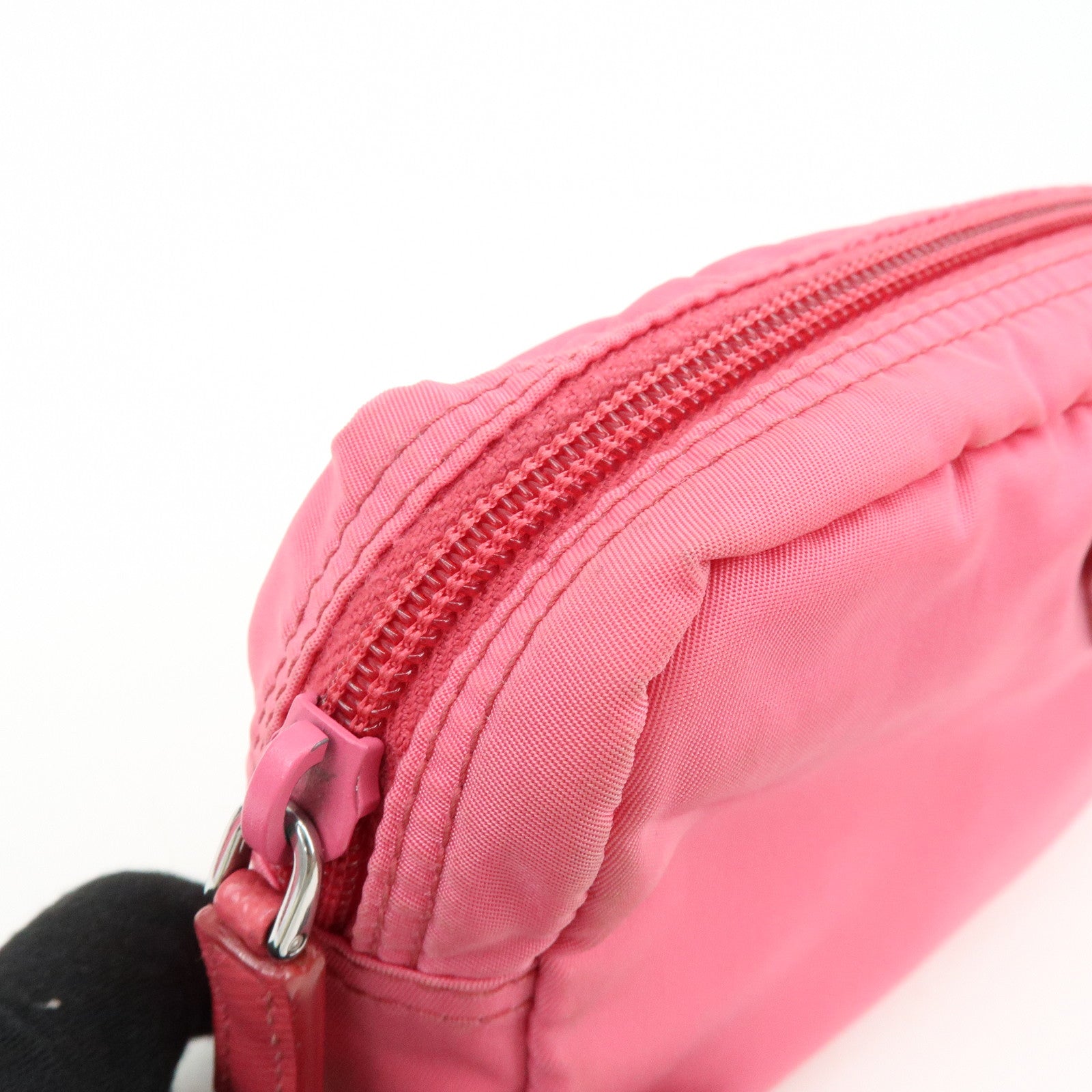 PRADA Triangle Logo Nylon Leather Cosmetic Pouch Pink 1NA021