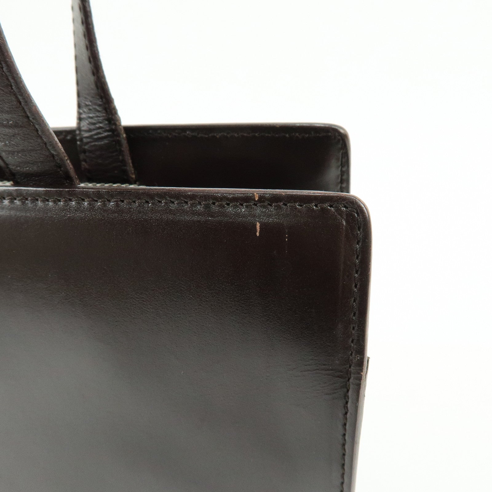 PRADA Logo Leather Tote Bag Shoulder Bag Dark Brown