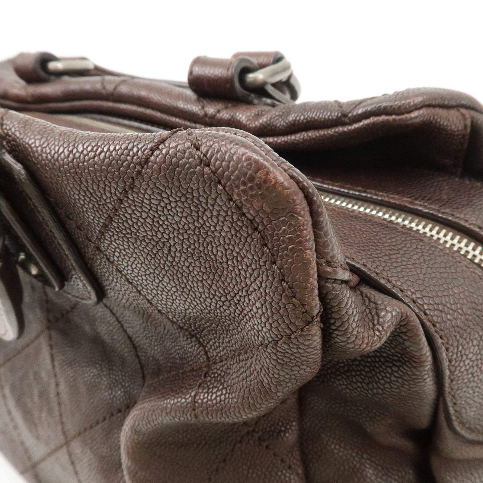 CHANEL COCO Mark Matelasse Caviar Skin Boston Bag Brown Gold HDW Used