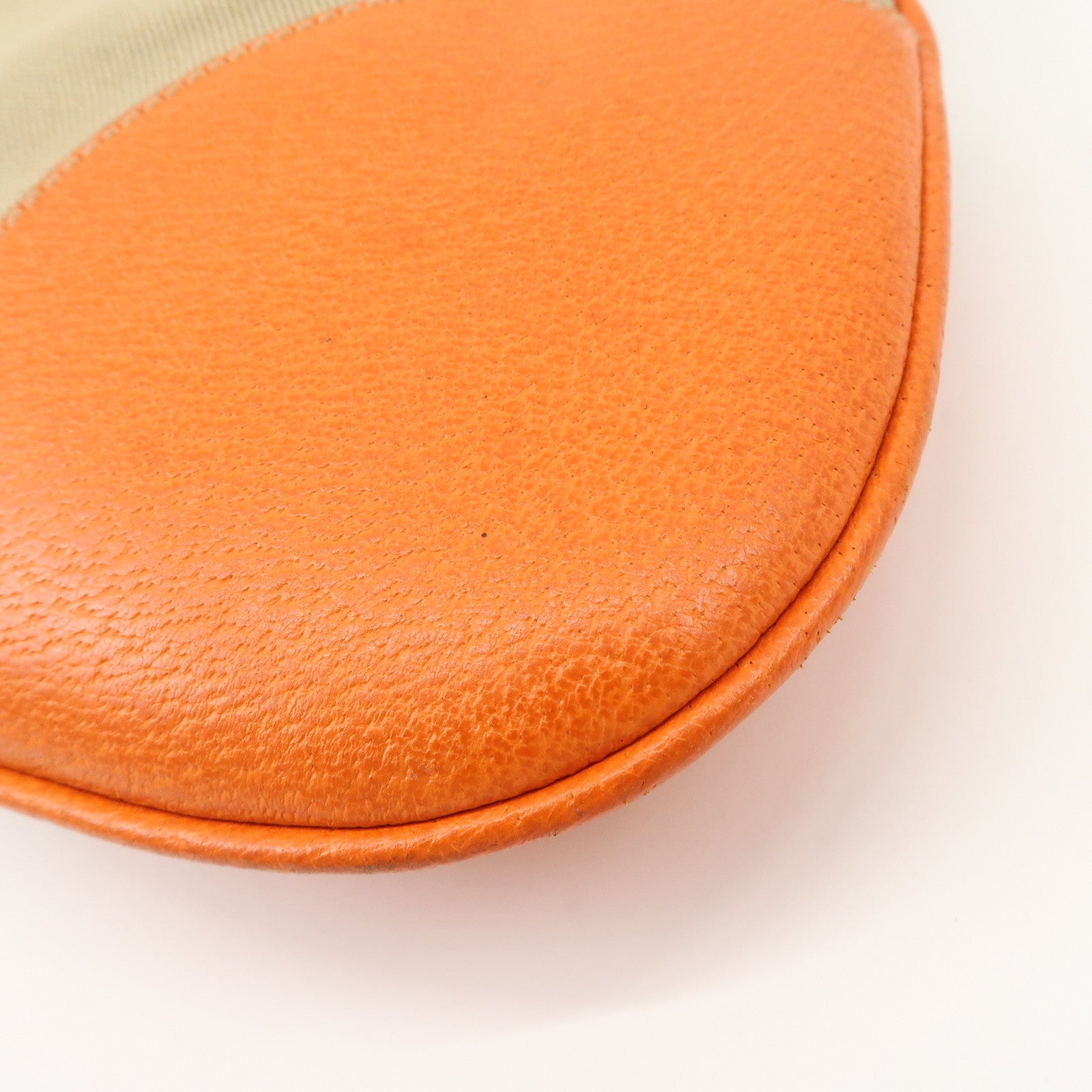 PRADA Triangle Logo Canvas Leather Shoulder Bag Orange Beige Used