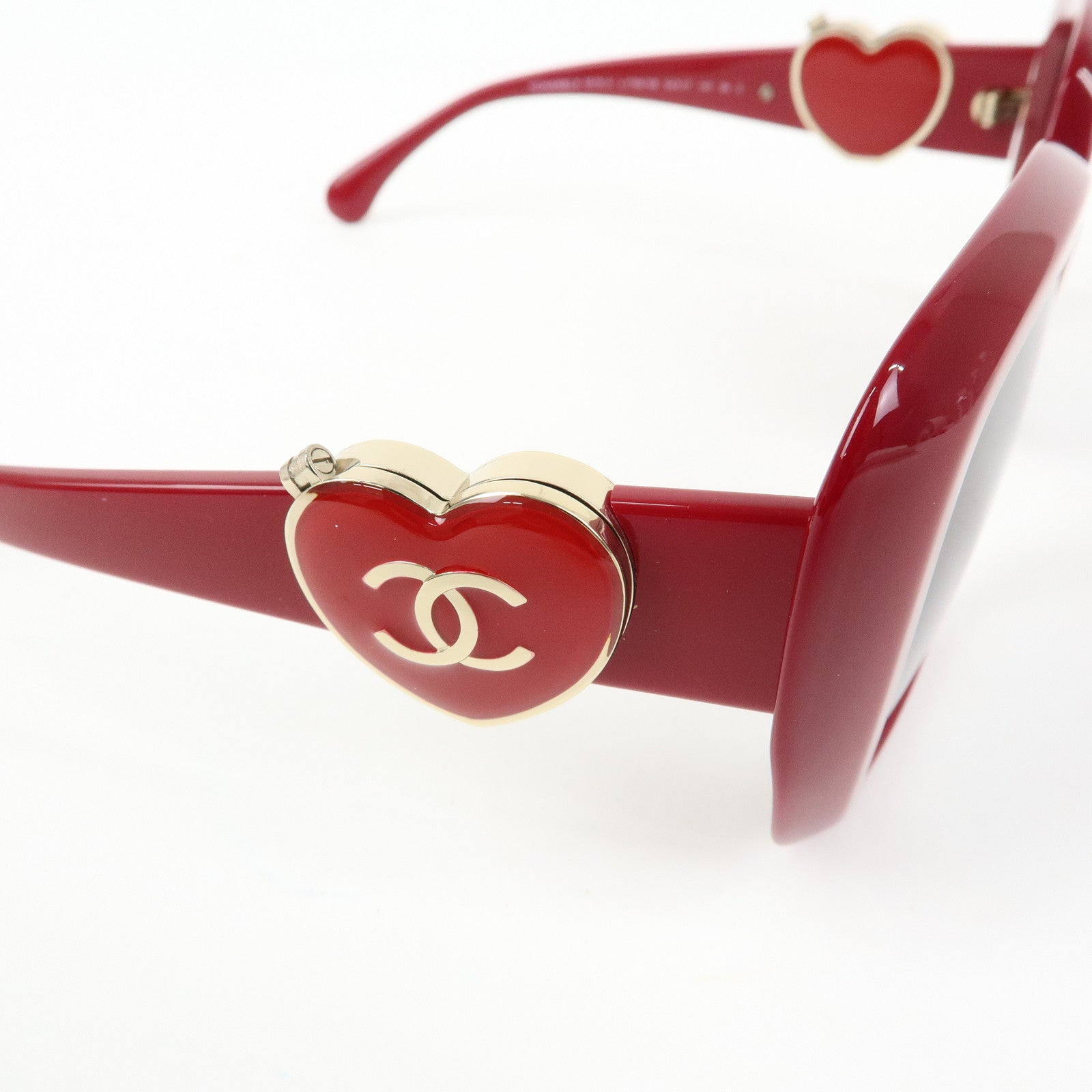 CHANEL COCO Mark Heart Plastic Sunglasses Red 5518-A 54□17 140 3N