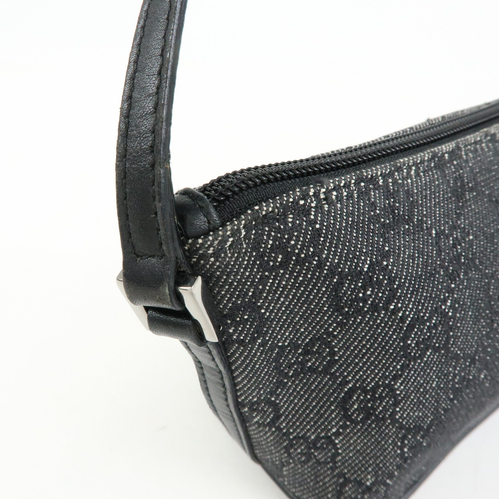 GUCCI Boat Bag GG Denim Leather Hand Bag Navy Black 07198
