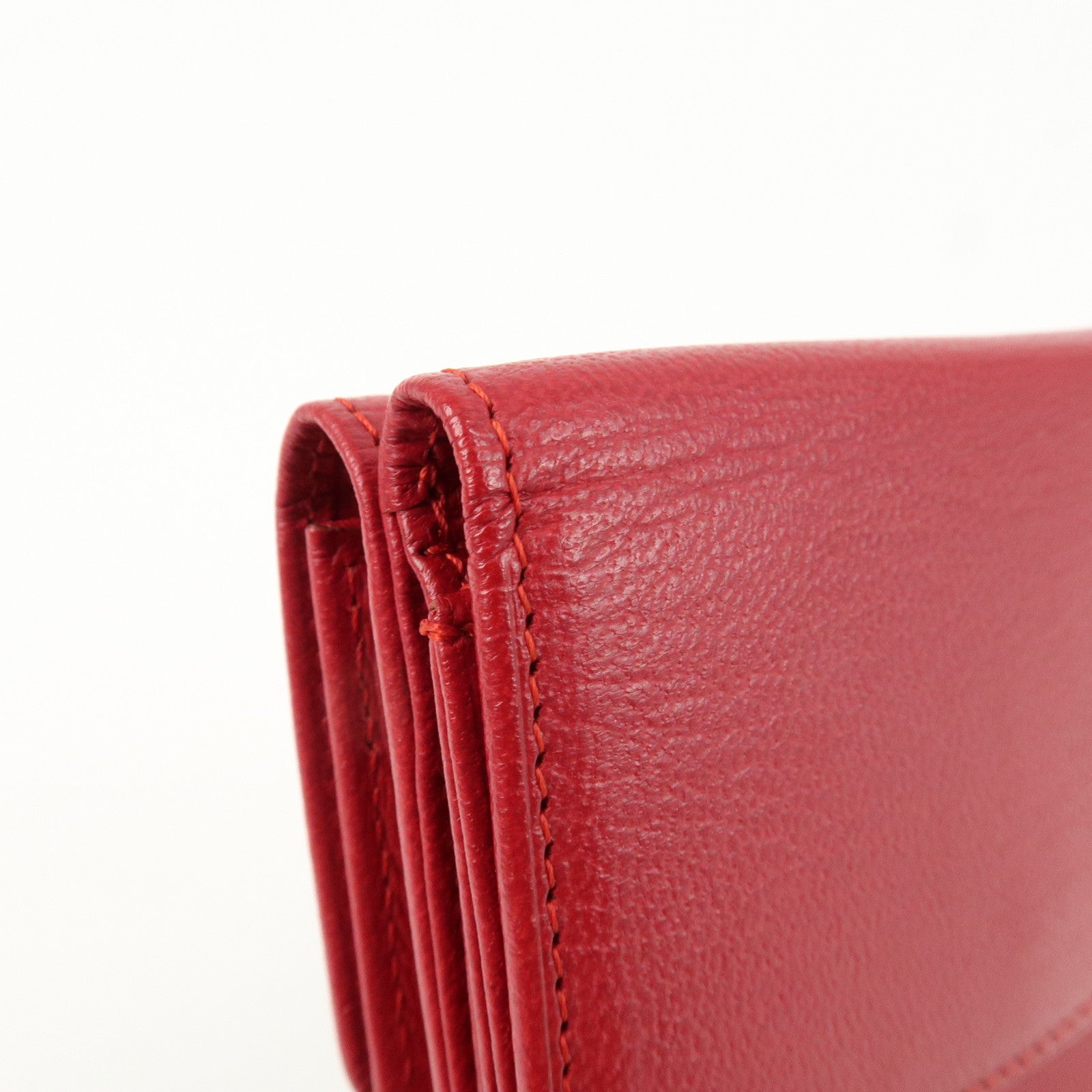 CHANEL COCO Mark Leather Tri-Fold Compact Wallet Red A13456 Used