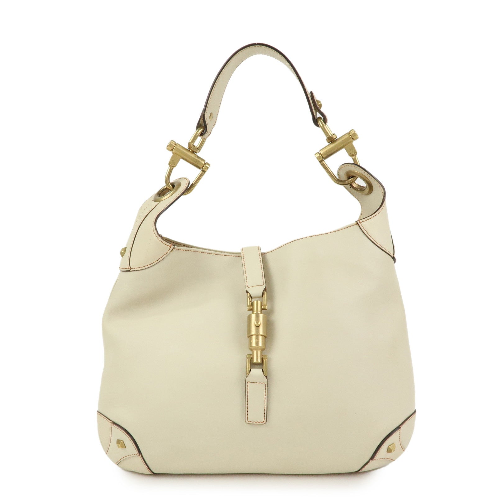 GUCCI Jackie Leather Shoulder Bag Hand Bag Studs Ivory 120888