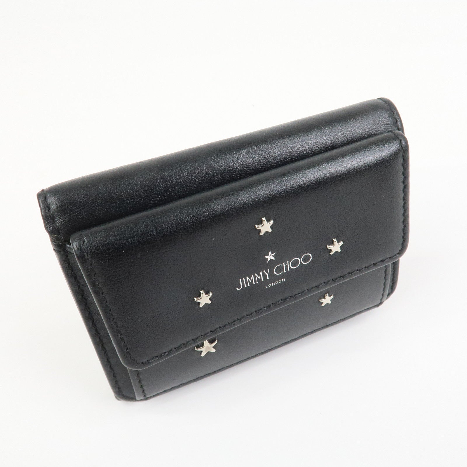 JIMMY CHOO Studs Leather Tri-Fold Compact Wallet Black