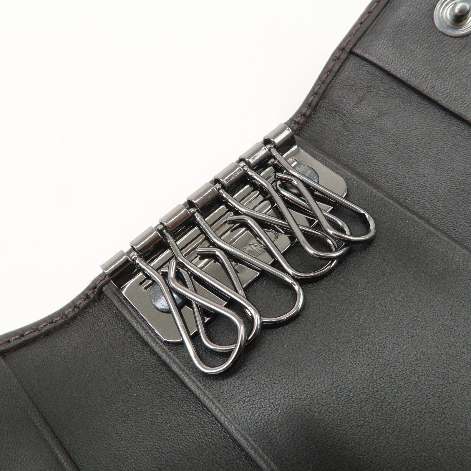 FENDI Zucchino Canvas Leather 6 Rings Key Case Brown Khaki 8AP002 Used