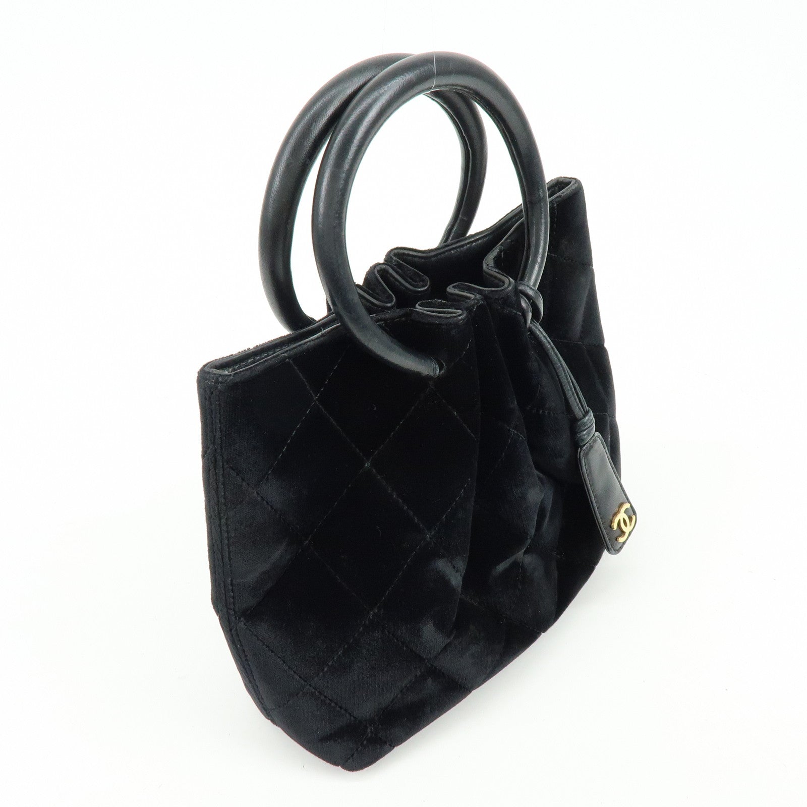 CHANEL Matelasse Circle Handle COCO Mark Velvet Lambskin Hand Bag
