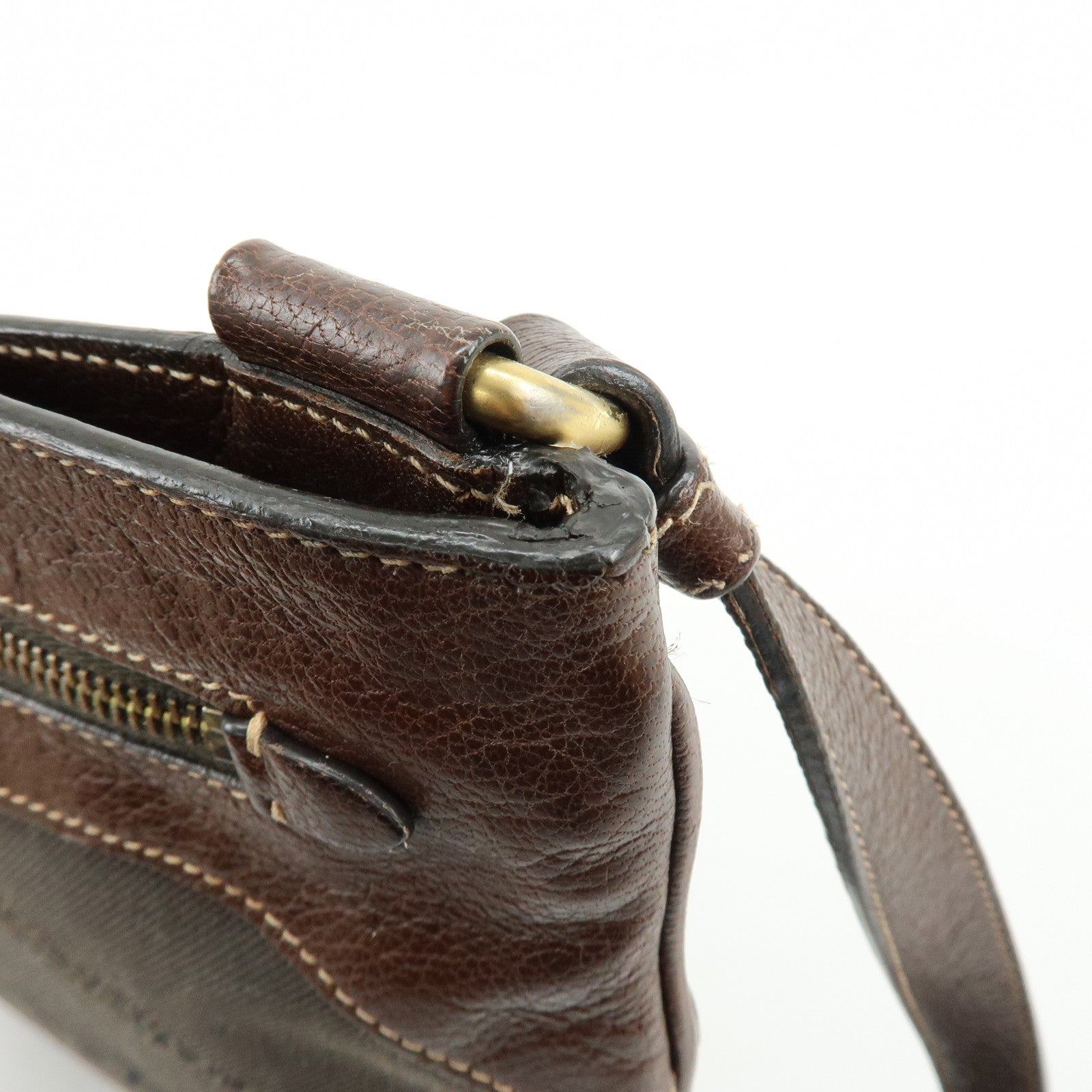 PRADA Logo Jacquard Leather Shoulder Bag Crossbody Bag Brown