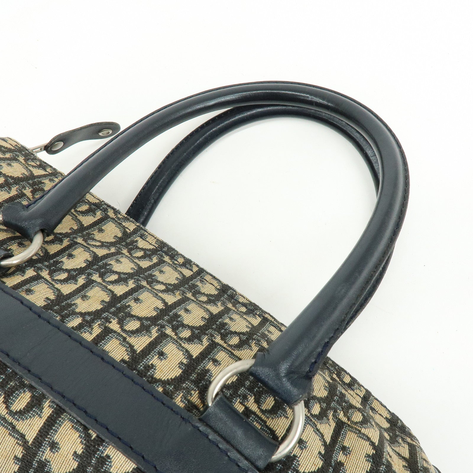 Christian Dior Trotter Leather Boston Bag Hand Bag Beige Navy