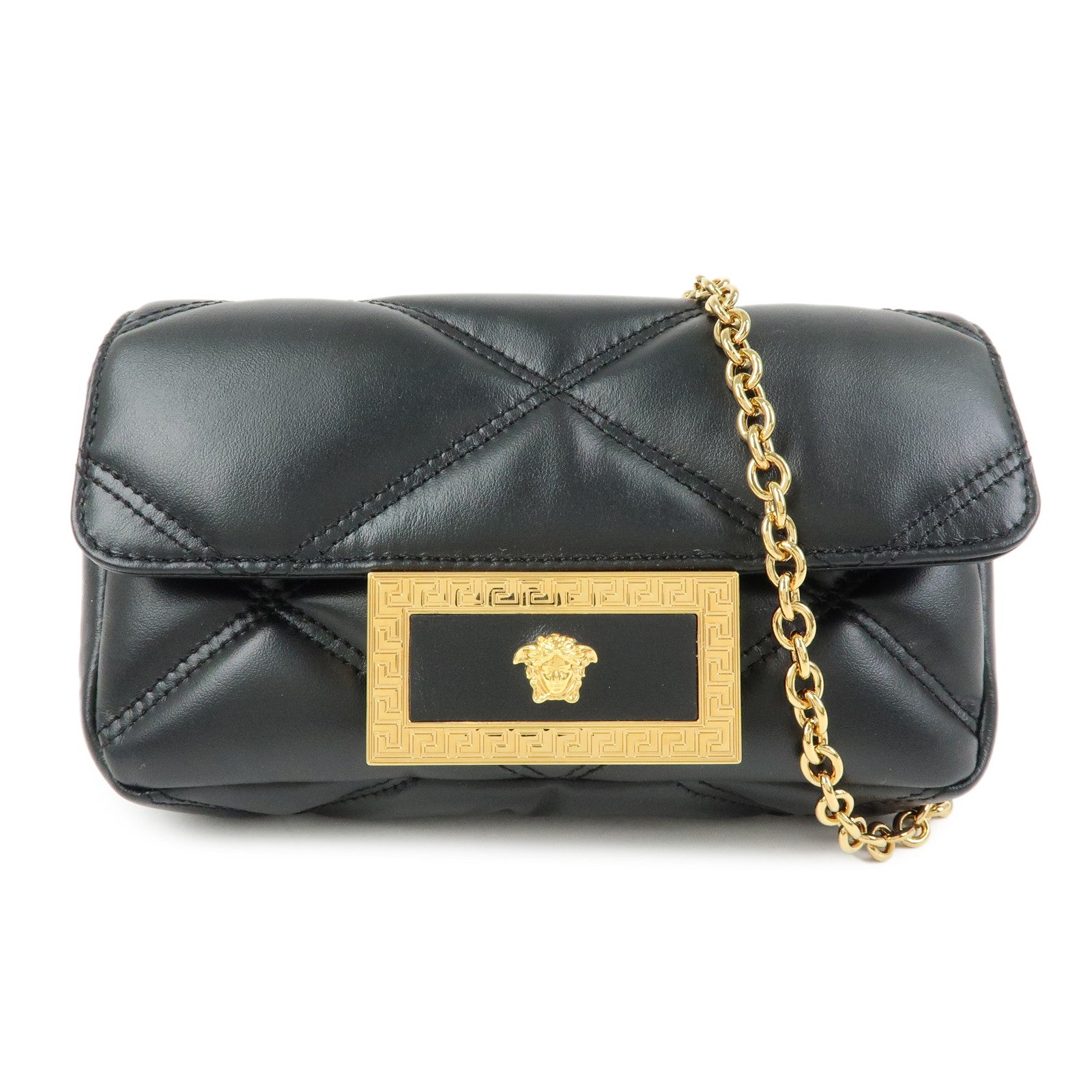 VERSACE Medusa Leather Chain Shoulder Bag Crossbody Bag Black